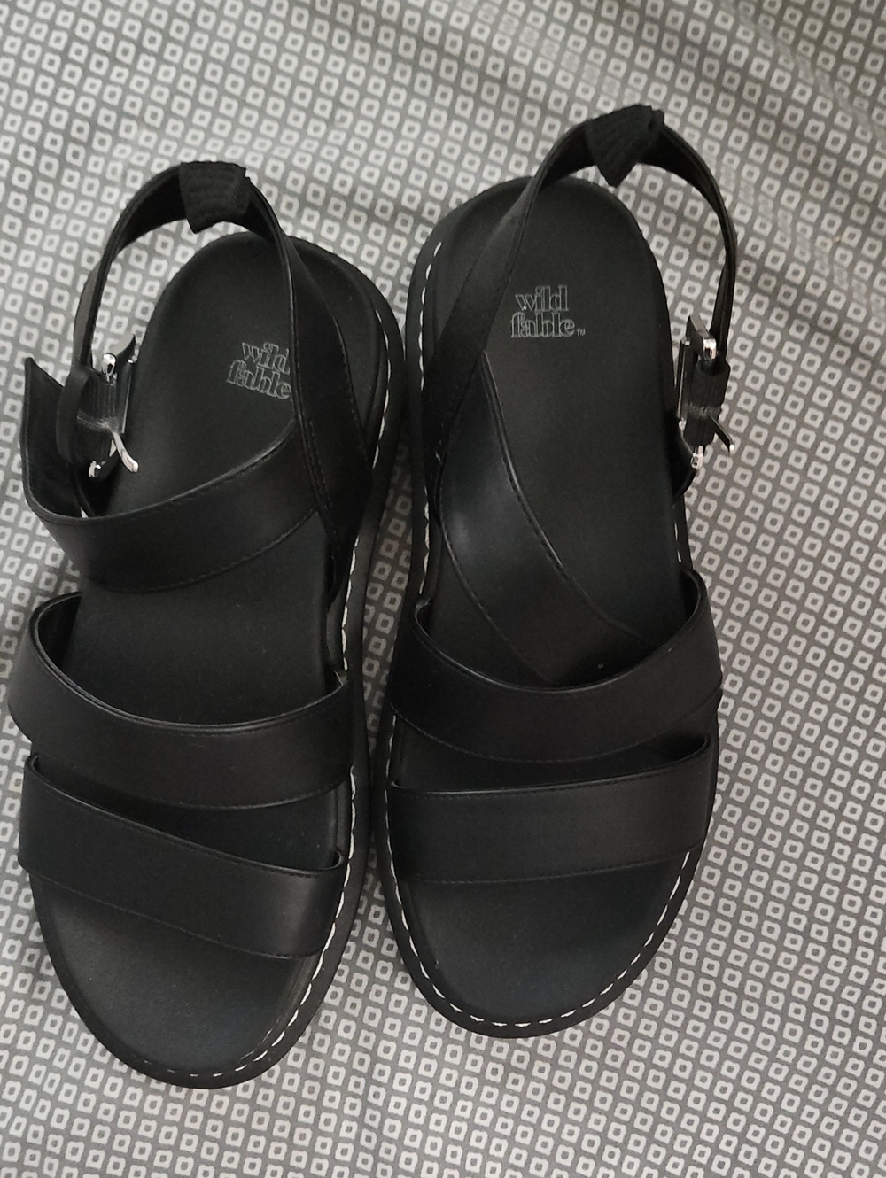 wild fable Black Triple-Strap Platform Slingback Sandals